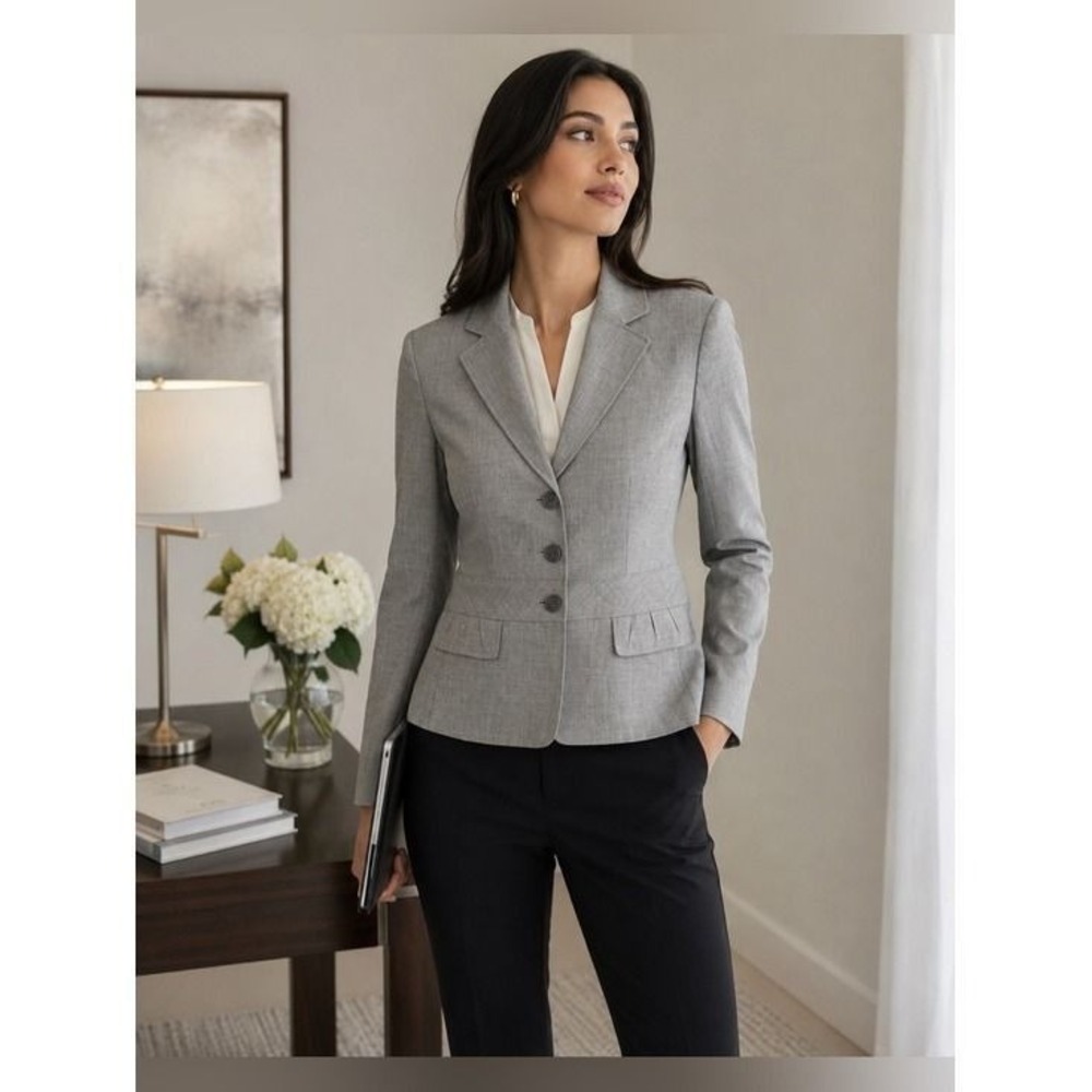 Ann Taylor LOFT Gray Peplum Blazer Size 6 Career Business Office Jacket